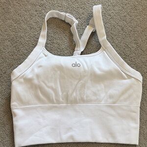 ALO Yoga White Ribbed Bra Top